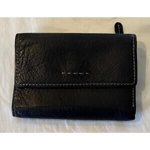 FOSSIL Women's Black LEATHER Wallet TriFold Flap Snap Closure Zip Vintage 90s